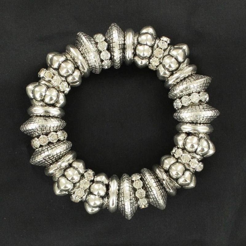 Stretch Silver Plated Bead Bracelet