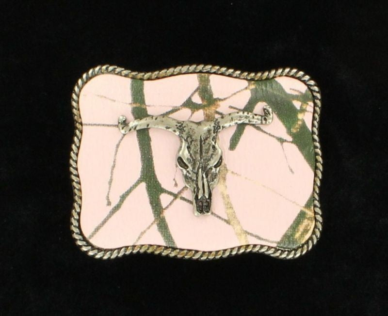 Nocona Youth Long Horn Skull Belt Buckle Pink