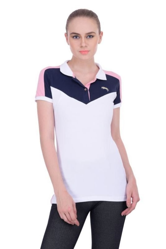 JumpUSA Ladies Tradewind Polo Large White/Pnk