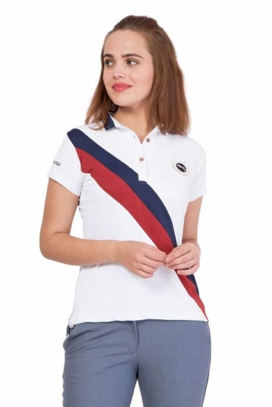 JumpUSA Ladies Aztec Polo L White/EC Nvy/EC Red