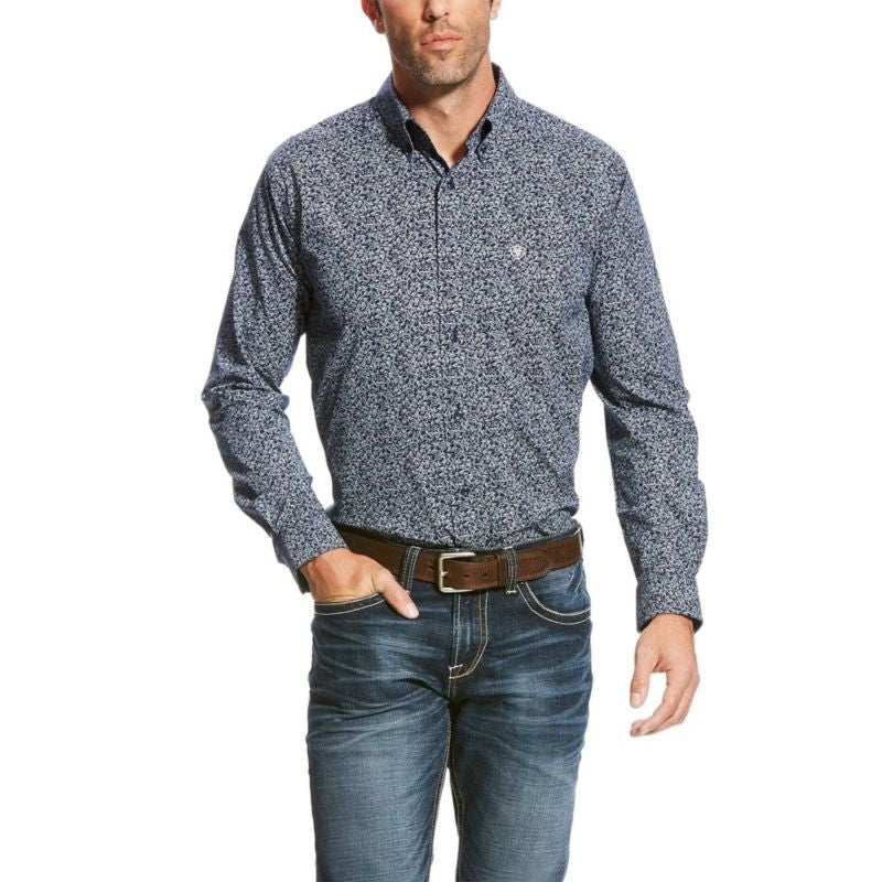 Ariat Mens Papson Ls Stretch Prt True Navy Ftd 2X