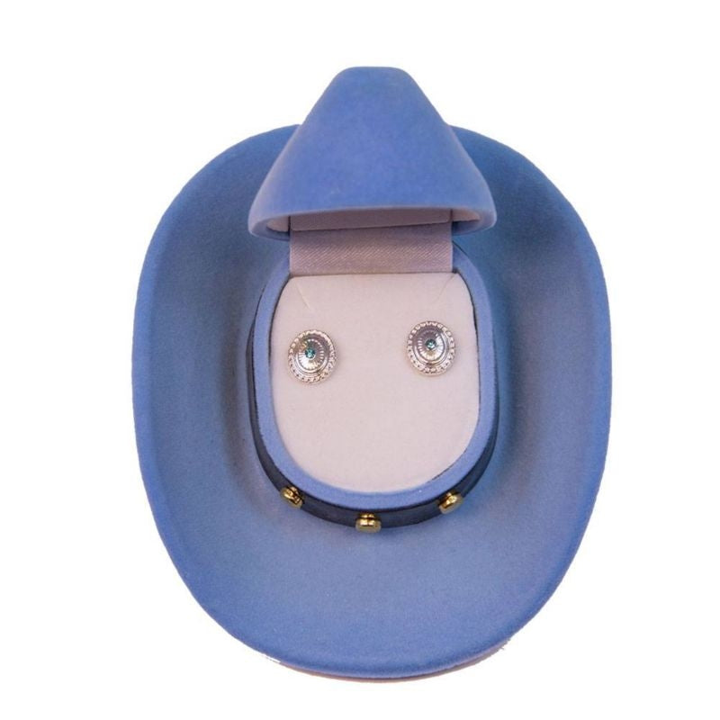 Concho Style Earrings with Blue Stone