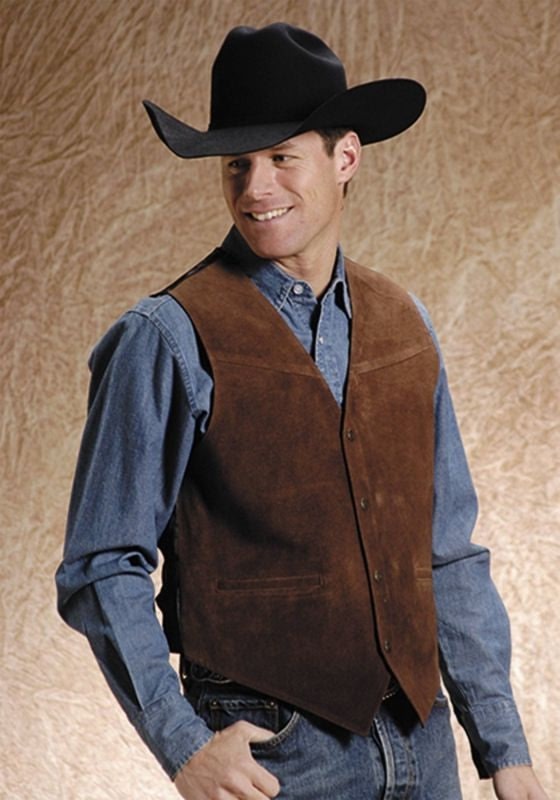 Roper Mens Satin Back Suede Vest XL Brown