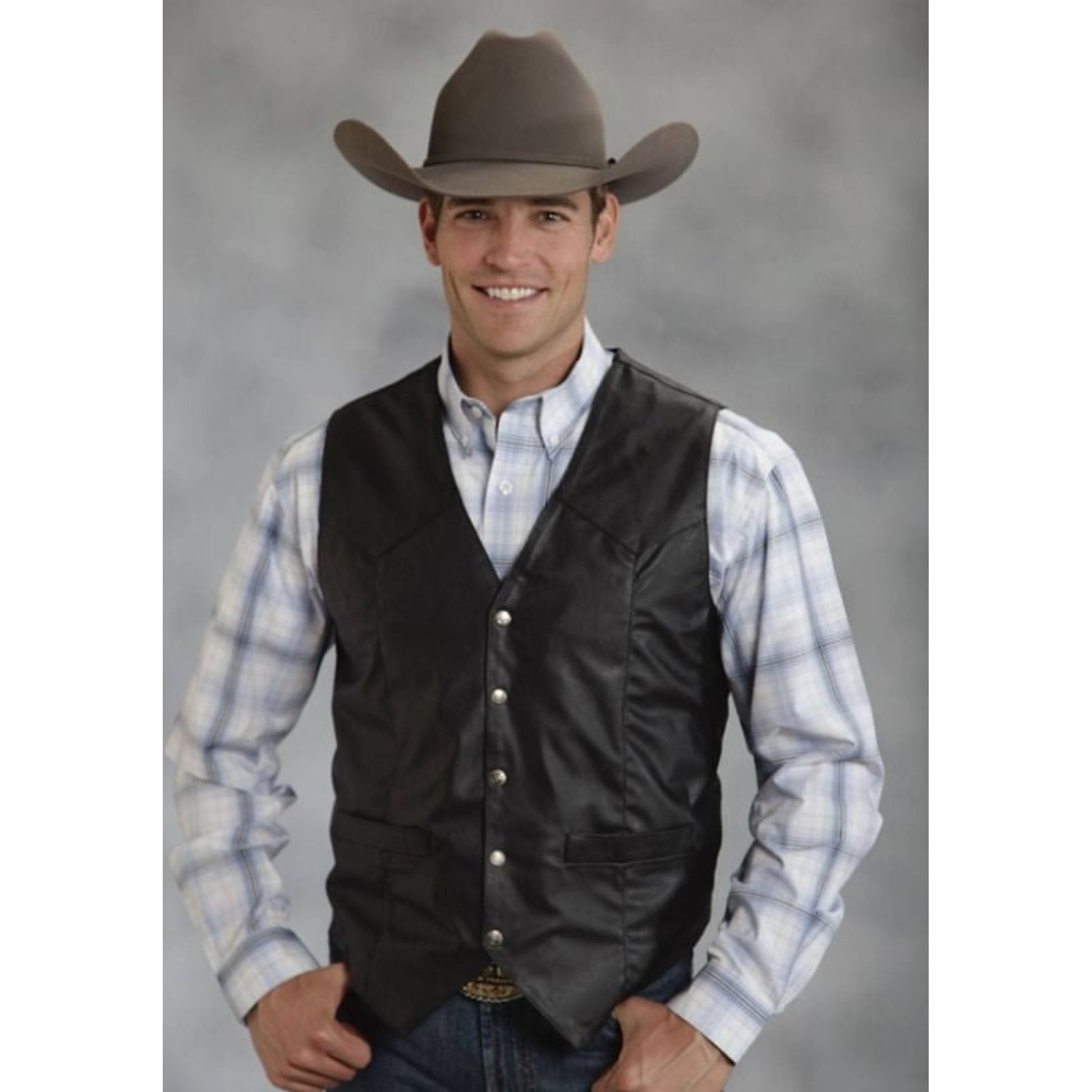 Roper Mens Faux Leather Western Vest LG Black
