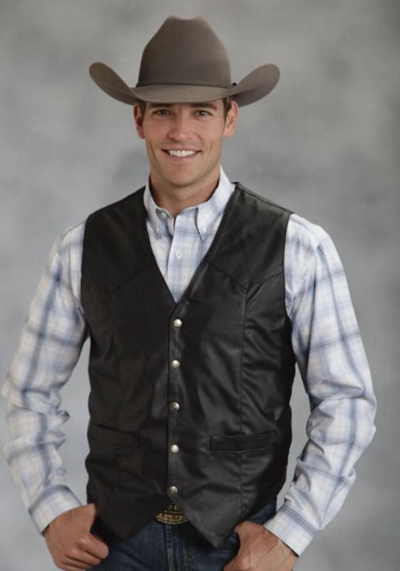 Roper Mens Faux Leather Western Vest LG Black