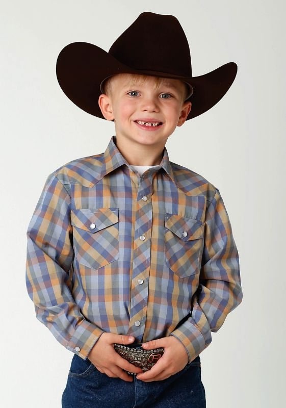 Roper Boys Plaid Snap Shirt XL Blue Buffalo Check