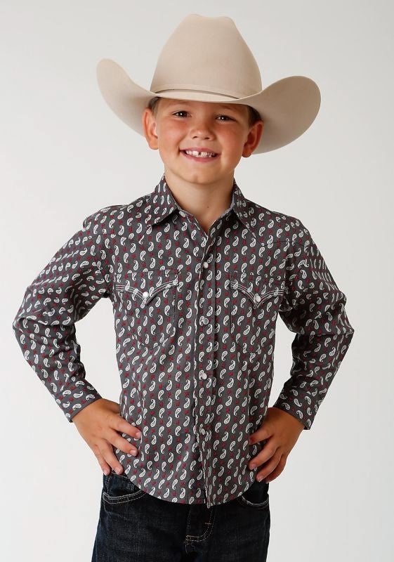 Roper Boys Performance Shirt XL Grey Paisley