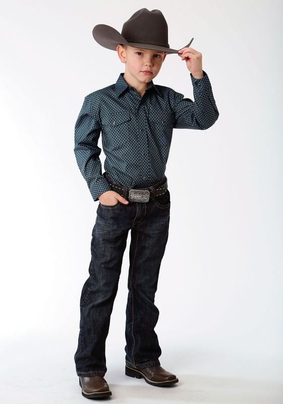 Roper Boys Performance Shirt XL Blue Pyramid Geo