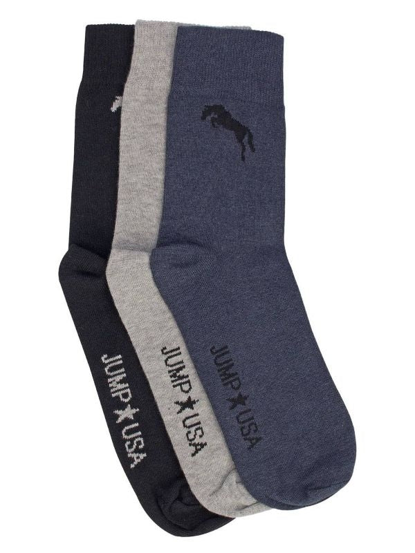 JumpUSA Calf Length Socks Mens Blk/Nvy/Gry