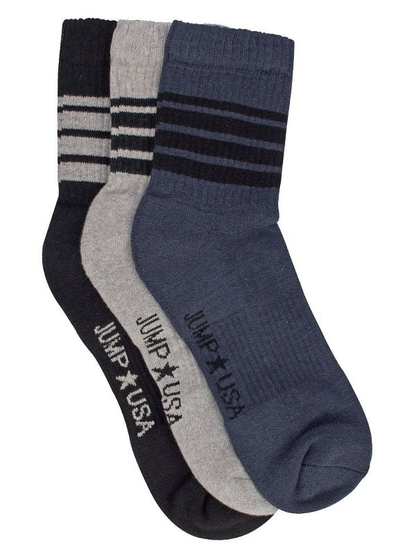 JumpUSA Calf Length Sport Socks Mens Blk/Nvy/Gry