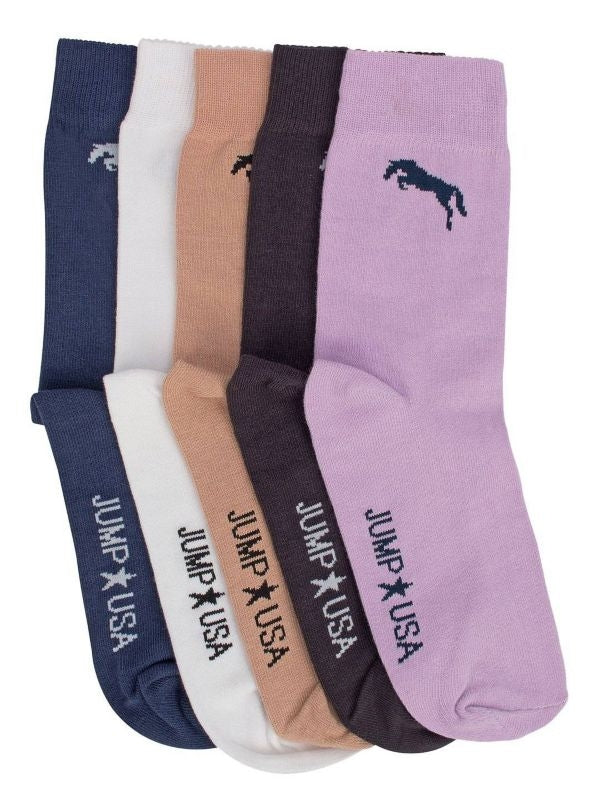 JumpUSA Full 5pk Socks Mens Bei/Wht/ Blu/Ros