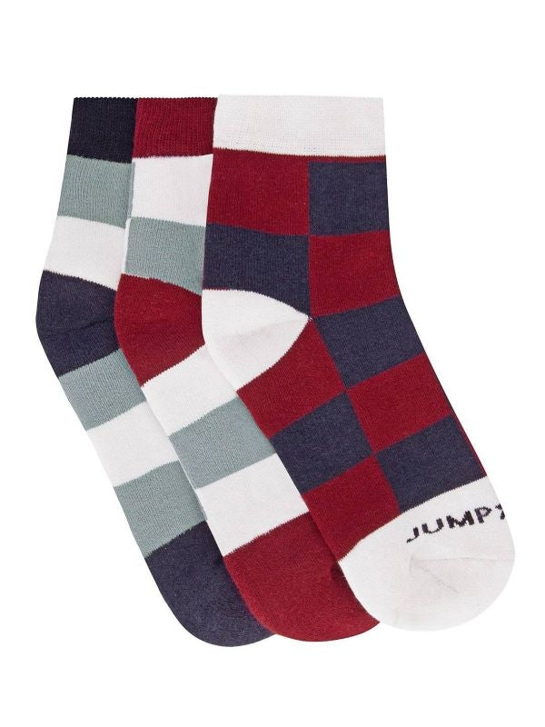 JumpUSA Terry Cotton 3 Pack Socks Mens Red/Gry/Nvy