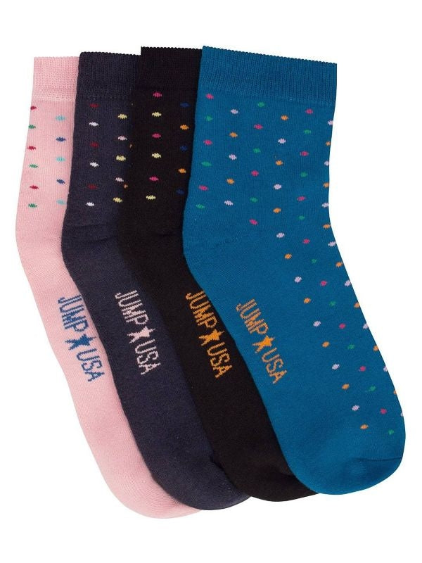 JumpUSA Terry Cotton 4 PK Socks Nvy/Pnk/Blk/Blu