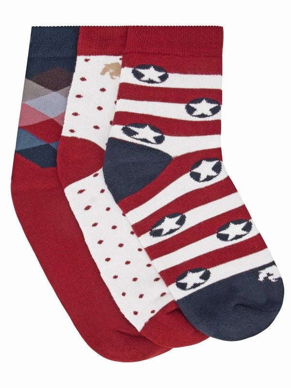 JumpUSA Terry Cotton 3 Pack Socks Mens Red/Wht