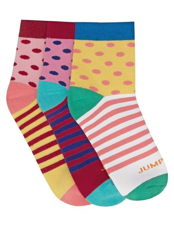 JumpUSA Terry Cotton 3 Pack Socks Ladies Ylw/Red