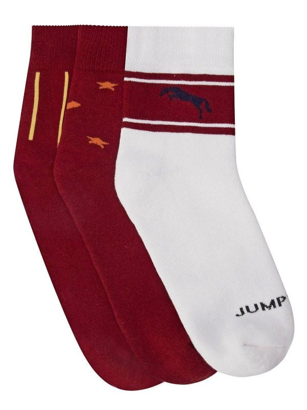 JumpUSA Terry Cotton 3 Pack Socks Ladies Red/Wht