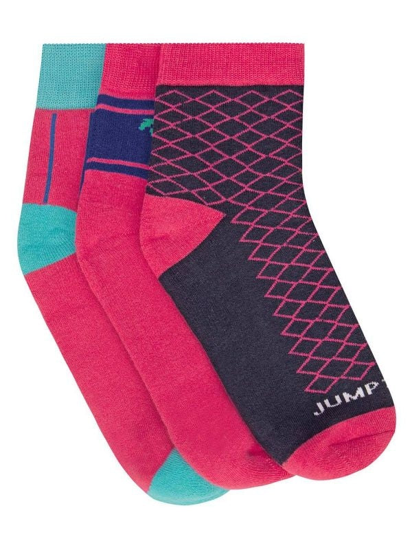 JumpUSA Terry Cotton 3 Pack Socks Ladies Pnk/Nvy