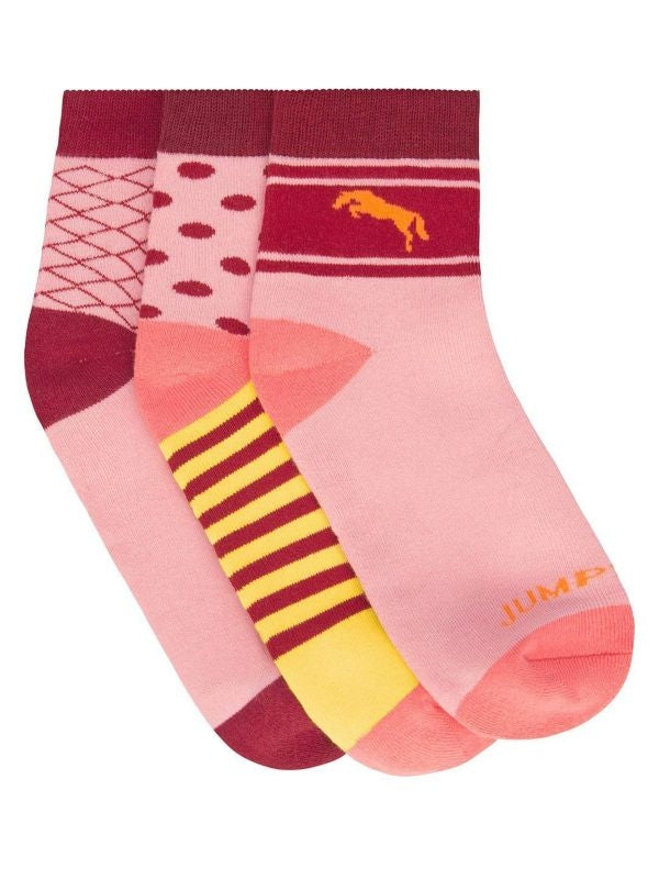 JumpUSA Terry Cotton 3 Pack Socks Ladies Pnk/Ylw