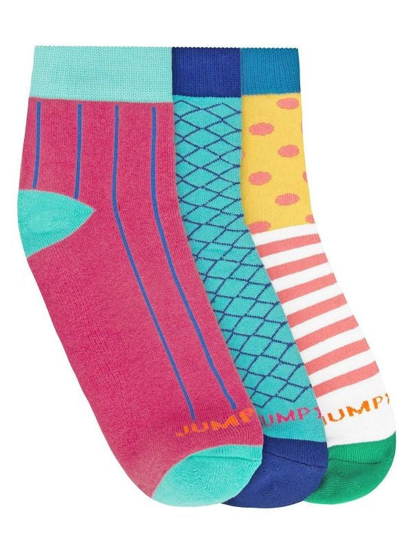 JumpUSA Terry Cotton 3 Pack Socks Ladies Pnk/Blu