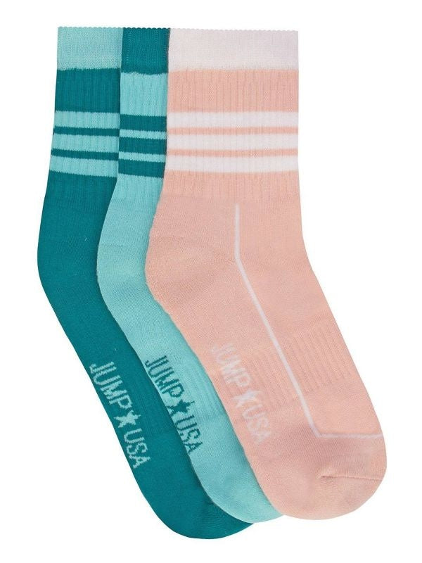 JumpUSA Terry Cotton 3 Pack Socks Ladies Pnk/Aqua