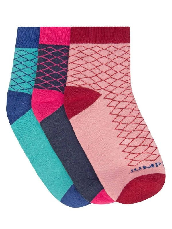 JumpUSA Terry Cotton 3 Pack Socks Ladies Pnk/Blu