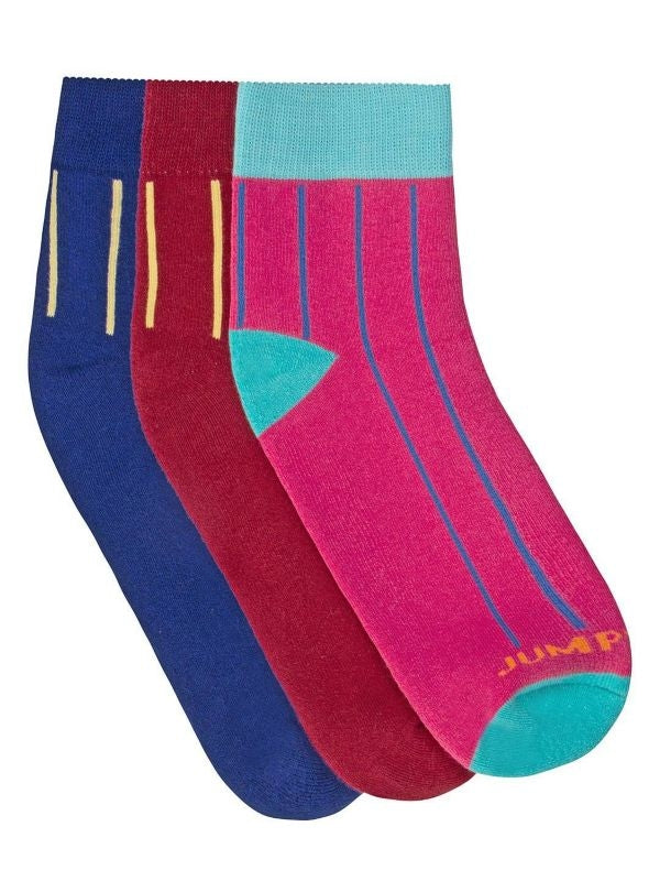 JumpUSA Terry Cotton 3 PK Socks Ladies Blu/Cho/Pnk