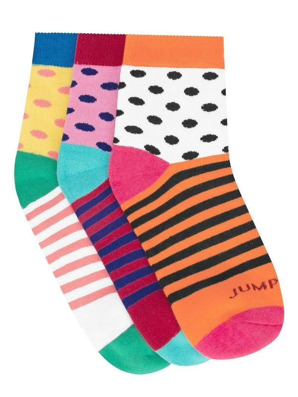 JumpUSA Terry Cotton 3 Pack Socks Ladies Org/Pnk