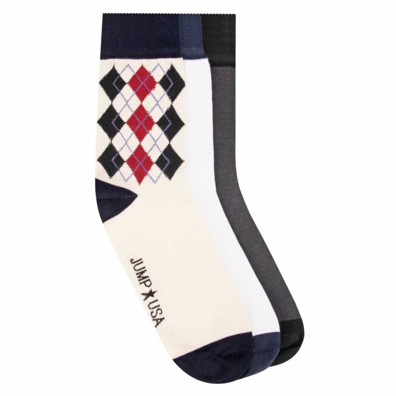 JumpUSA Cotton 3 Pack Socks Mens Wht/Gry