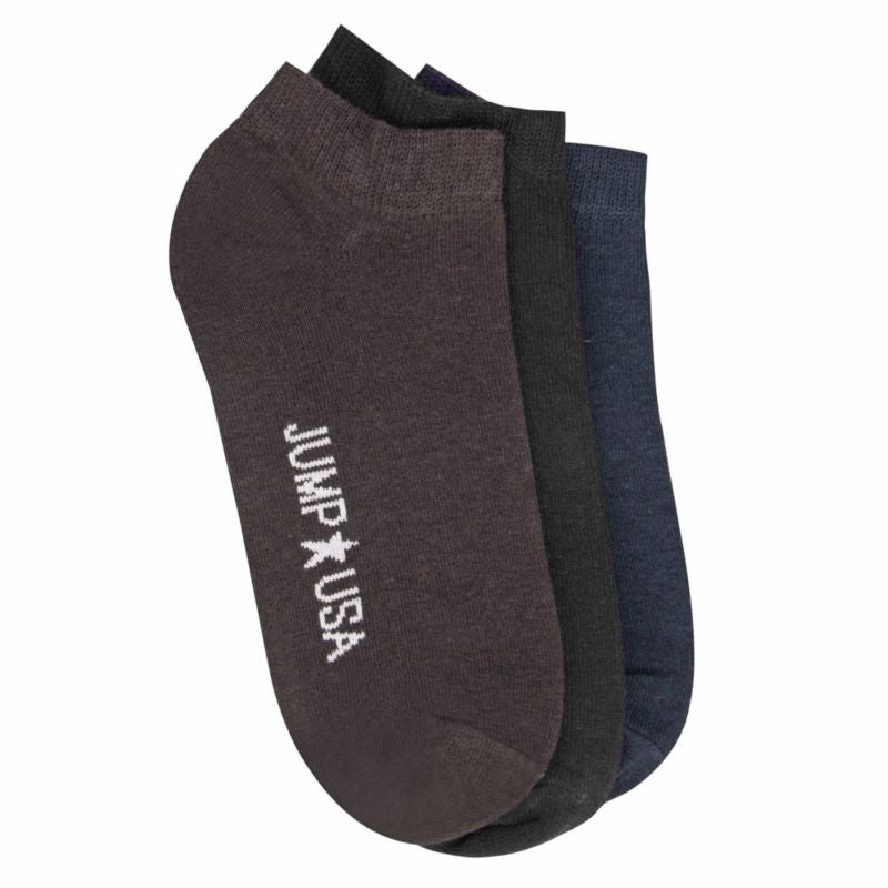 JumpUSA Cotton 3 Pack Socks Mens Nvy/Blk/Graphite