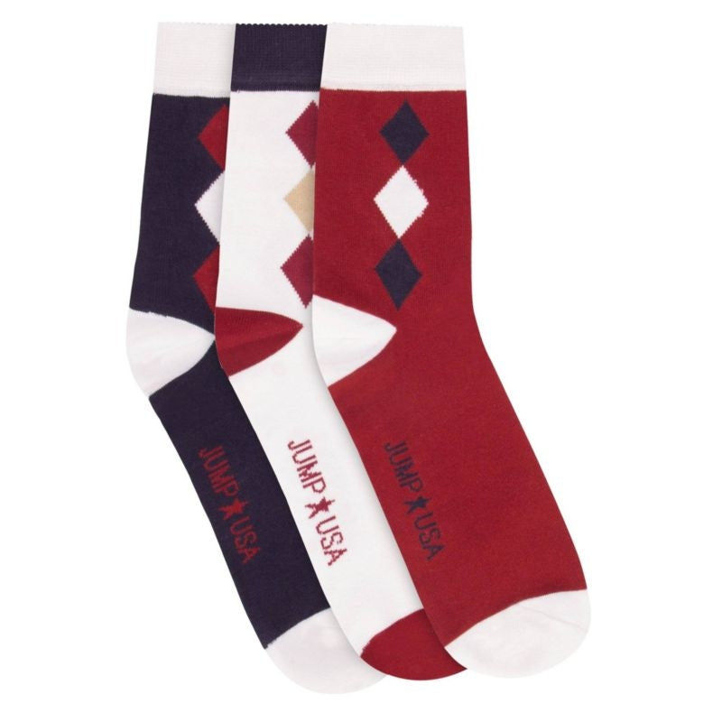 JumpUSA Cotton 3 Pack Socks Mens Red/Wht/Blu