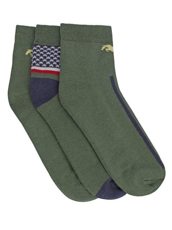 JumpUSA Cotton 3 PK Socks Mens Military Olive/Nvy