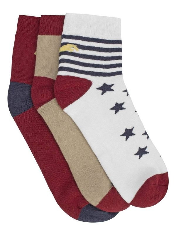 JumpUSA Terry Cotton 3 Pack Socks Mens Red/Blk
