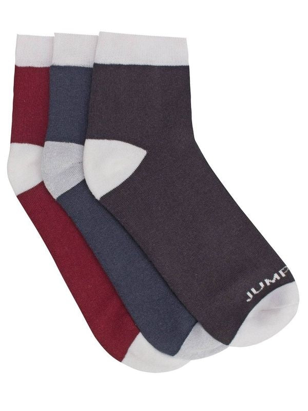 JumpUSA Cotton 3 PK Socks Mens Graphite/Wht/Red