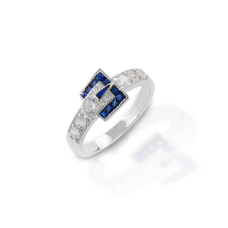 Kelly Herd Blue Spinel Buckle Ring 8 Sterling Silv