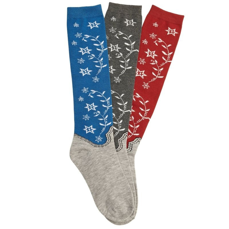 Ladies Knee Socks 3 Pack Blue/Grey/Red