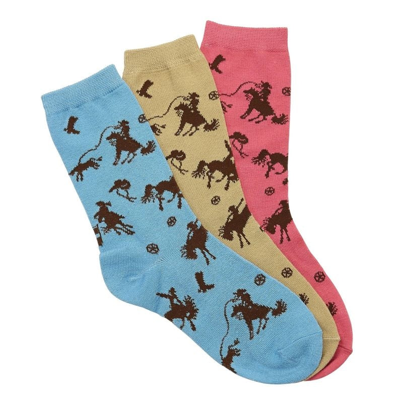 Ladies Crew Socks 3 Pack Blue/Tan/Pink