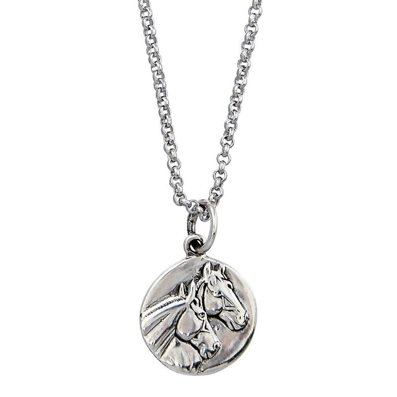 Round Horse Head Pendant Necklace with Rhodium Cha