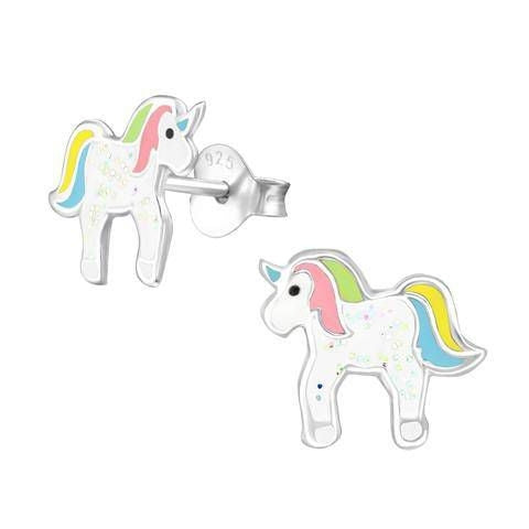 Kids Sparkly Sterling Silver Unicorn Earrings Ster