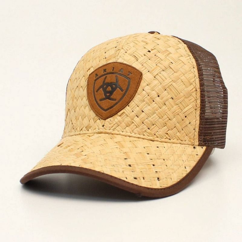 Ariat Mens Straw Leather Patch Cap Tan