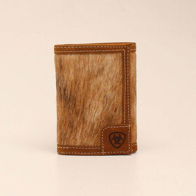 Ariat Mens TriFold Calf Hair Wallet Tan