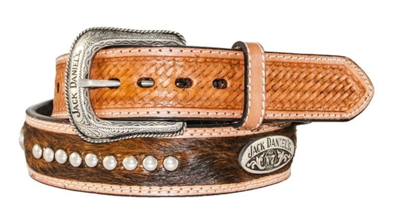 Jack Daniel's Brown Hair-On Leather Belt with Conc