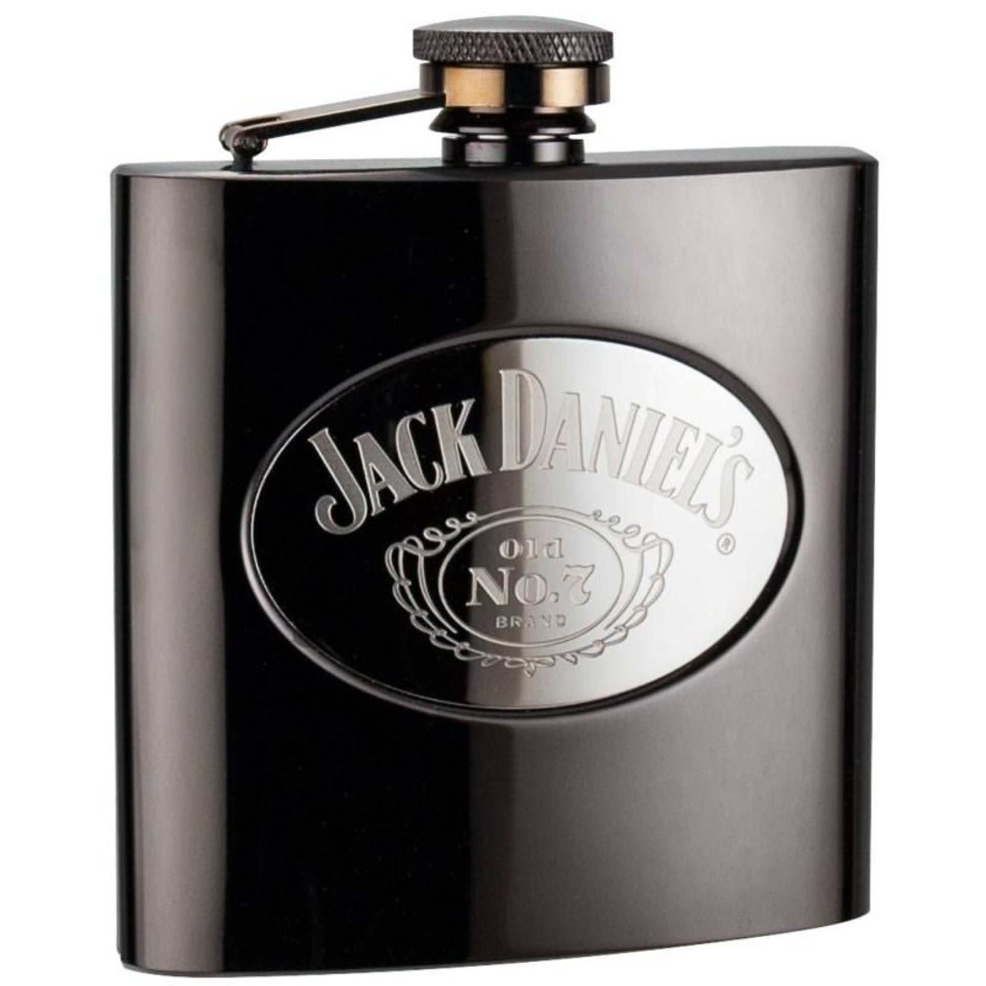 Jack Daniel's Logo Engraved Gunmetal Flask 4 1/4
