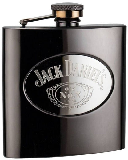 Jack Daniel's Logo Engraved Gunmetal Flask 4 1/4