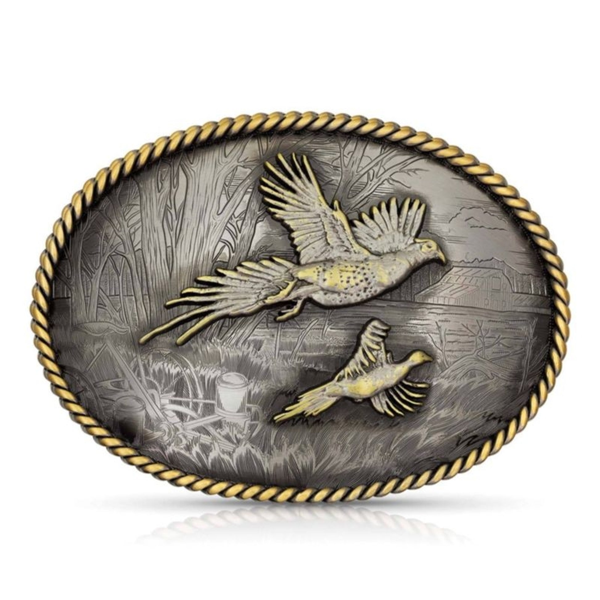 montana Silversmiths Rustic Buckle Pheasants Bronz
