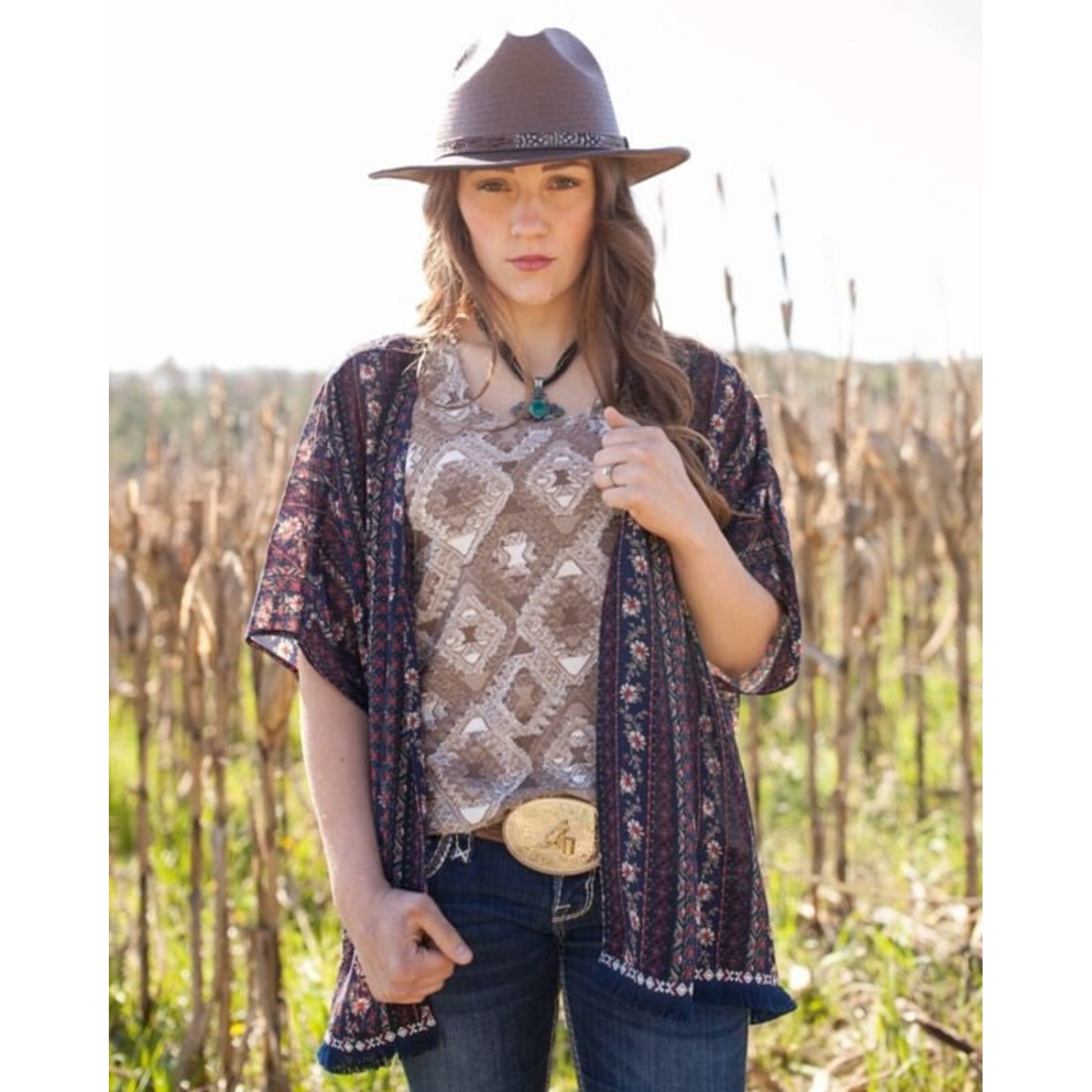 Outback Trading Ladies Piper Kimono One Size Navy