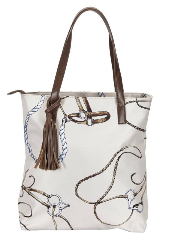 Lila Equestrian Pattern Tote Bag with Tassel