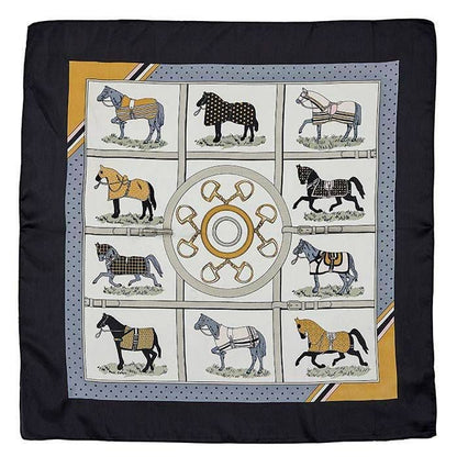 Kelley Horses in Blankets Satin Scarf 28" X 28" Bl