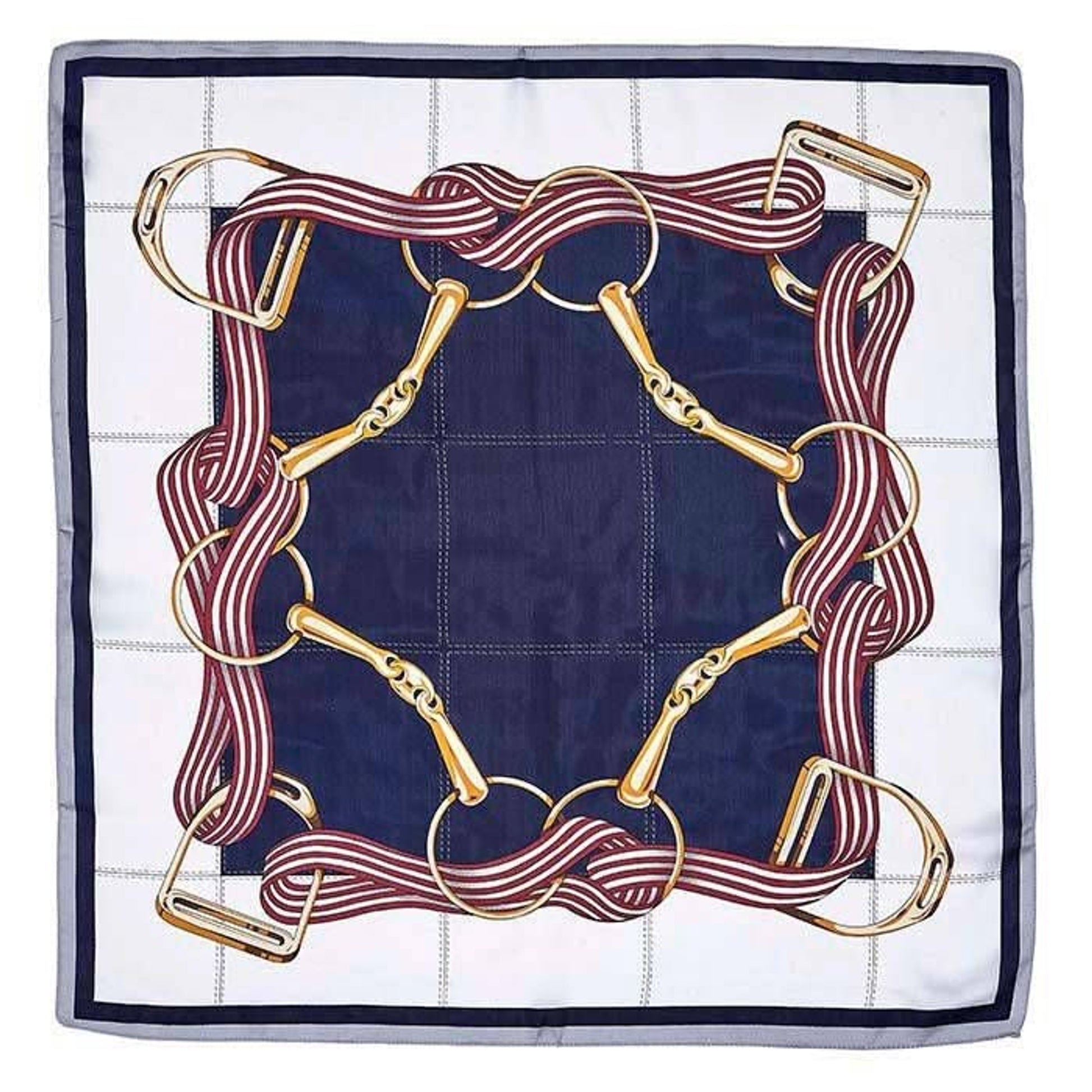 Kelley Bits & Stirrups Scarf 28" X 28" Ivory/Navy