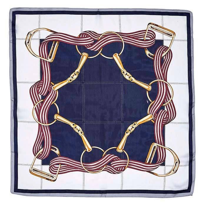 Kelley Bits & Stirrups Scarf 28" X 28" Ivory/Navy