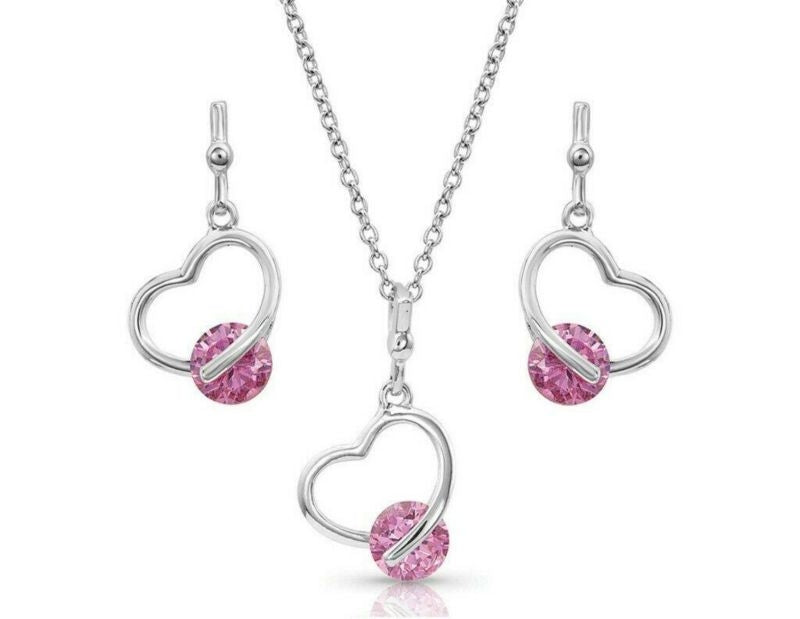 Montana Silversmiths Tension HeartJewelry Set Pink